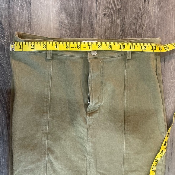Edit by nine olive,army green stretch denim midi skirt with front slit,Large - Picture 7 of 9